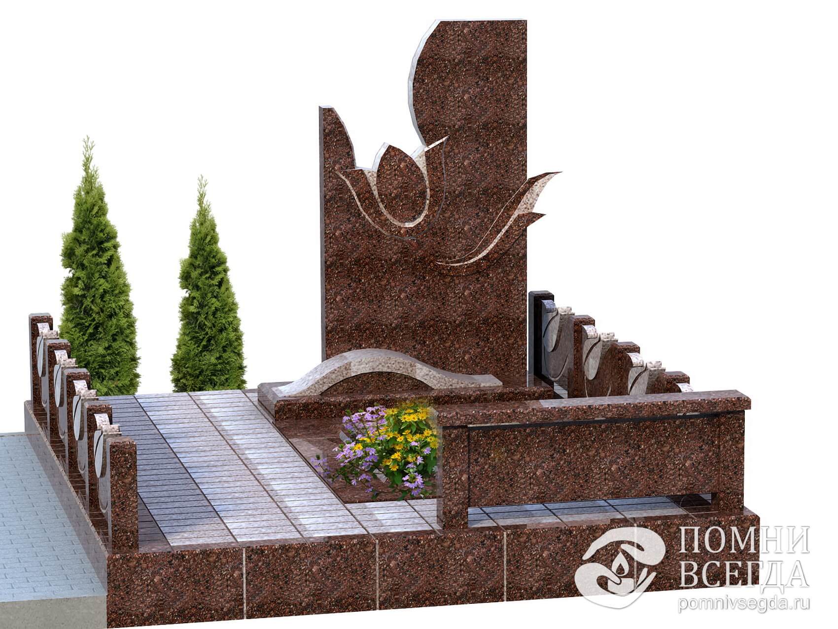 Макет вертикального надгробья на одного покойного и две карликовые туи